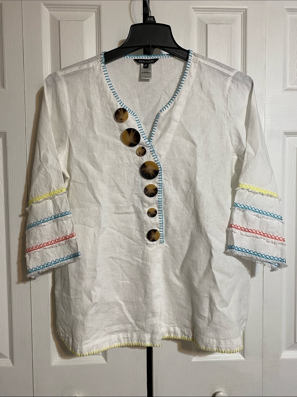 John Mark fun boho linen light weight blouse top shirt size MEDIUM